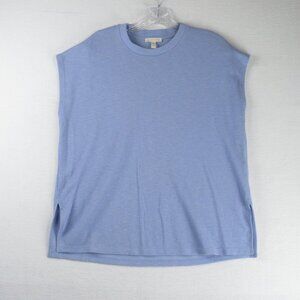Eileen Fisher Organic Cotton Round Neck Top Size XXS Boxy Periwinkle Blue NRB